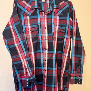 Karma Men's Casual Plaid Shirt - Red, Blue, and Black